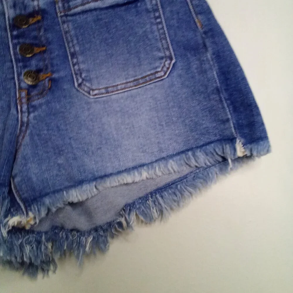 Harper Heritage Shorts Women 27 Button Fly Raw Hem Denim Blue